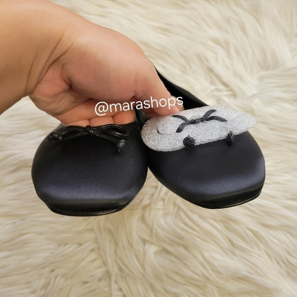 Porte & Paire Black Bow-embellished satin ballet flats - Picture 5 of 8